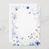 Blaue Blumen und Schmetterlinge Blanche Blanche Ho Einladung (Vorne/Hinten)