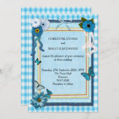 Blaue Blumen und Schmetterlinge Einladung (Vorne/Hinten)