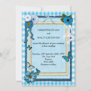 Blaue Blumen und Schmetterlinge Einladung