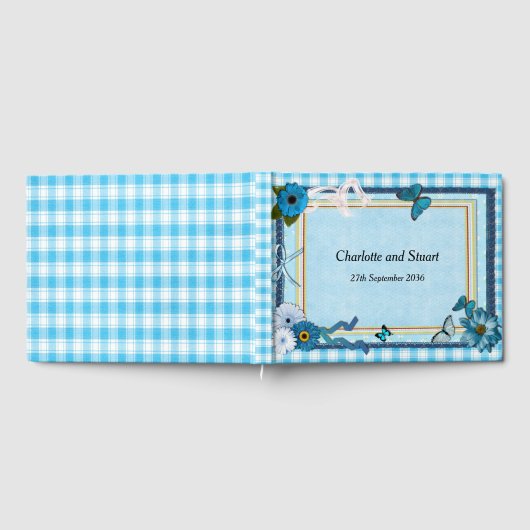 Blaue Blumen und Schmetterlinge Gästebuch (Voll)