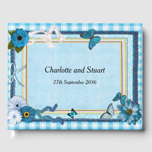 Blaue Blumen und Schmetterlinge Gästebuch (Vorderseite)