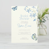 Blaue Blumen und Schmetterlinge Gelbes Brautparty Einladung (Stehend Vorderseite)