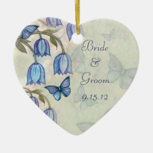 Blaue Blumen und Schmetterlinge Hochzeitsdekoratio Keramikornament