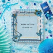 Blaue Blumen und Schmetterlinge Pappteller (Party)