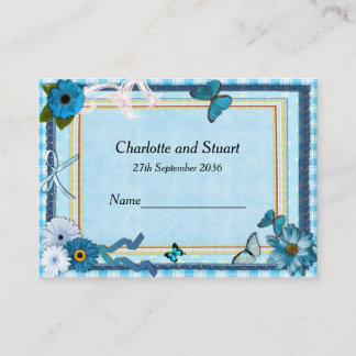 Blaue Blumen und Schmetterlinge Platzkarte