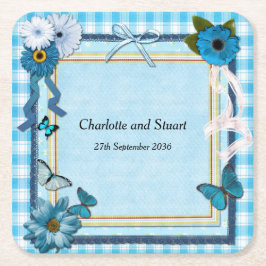 Blaue Blumen und Schmetterlinge Rechteckiger Pappuntersetzer