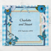 Blaue Blumen und Schmetterlinge Schaumweinetikett (Einzelnes Label)