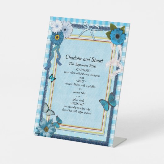 Blaue Blumen und Schmetterlinge Sockelschild (Vorderseite)