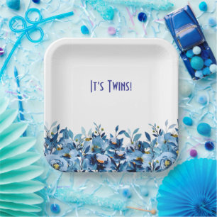 Blaue Blumen- und Schmetterlings-Papierplatte Pappteller