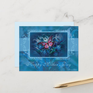 Blaue Blumen und Schmetterlingsfrauentag Postkarte