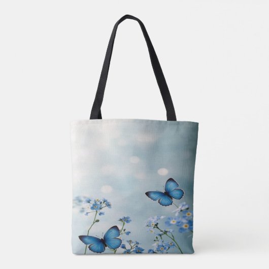 Blaue Blumen und Schmetterlingsverpackung Tasche (Rückseite)