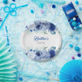 Blaue Blumen und Silver Confetti Babydusche Pappteller (Party)