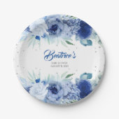 Blaue Blumen und Silver Confetti Babydusche Pappteller (Vorderseite)