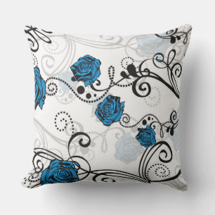 Blaue Blumen und Wirbel Kissen Für Draußen