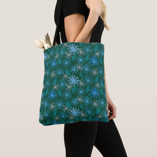 Blaue Blumen unter Waldgrün Tasche (Von Nahem)