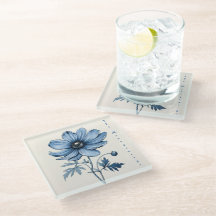Blaue Blumen, Untersetzer aus Glas, Hochzeit