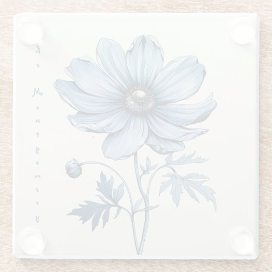 Blaue Blumen, Untersetzer aus Glas, Hochzeit (Rückseite)