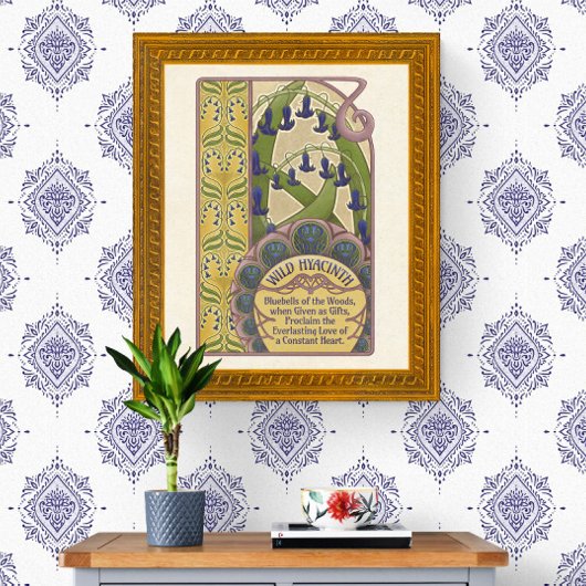 Blaue Blumen Vintag Jugendstil Poster