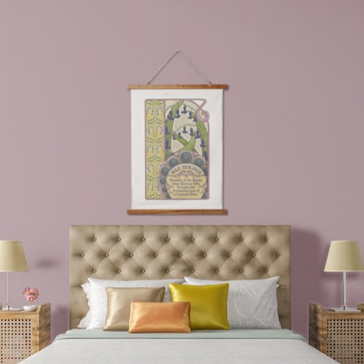 Blaue Blumen Vintag Jugendstil Wandteppich Mit Holzrahmen