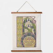 Blaue Blumen Vintag Jugendstil Wandteppich Mit Holzrahmen (Vorderseite)