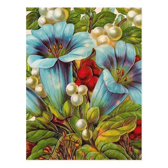 Blaue Blumen Vintage Blumen Postkarte Zazzle De