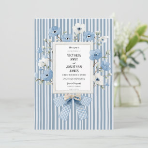 Blaue Blumen Vintage Streifen Hochzeits-Einladung Einladung