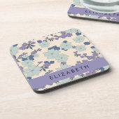 Blaue Blumen, violette Blumen, Blumen, Ihr Name Getränkeuntersetzer (Linke Seite)