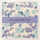 Blaue Blumen, violette Blumen, Blumen, Ihr Name Glasuntersetzer (Vorderseite)