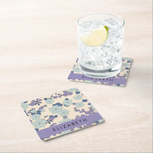 Blaue Blumen, violette Blumen, Blumen, Ihr Name Rechteckiger Pappuntersetzer