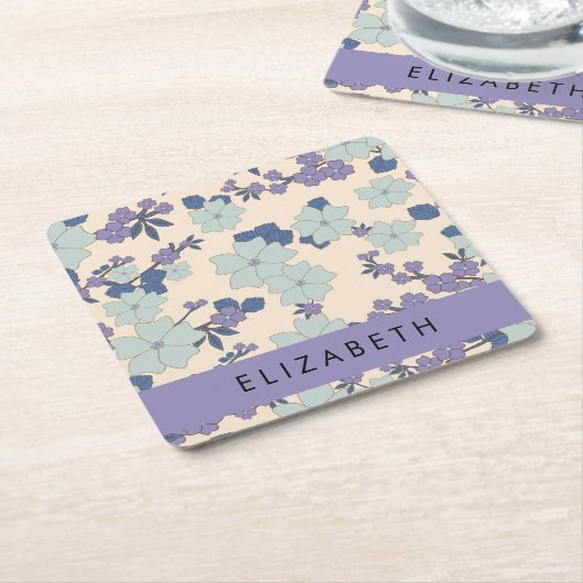 Blaue Blumen, violette Blumen, Blumen, Ihr Name Rechteckiger Pappuntersetzer (angewinkelt)