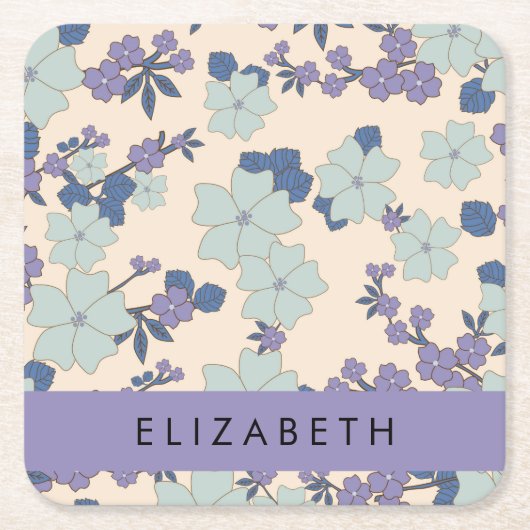 Blaue Blumen, violette Blumen, Blumen, Ihr Name Rechteckiger Pappuntersetzer (Vorderseite)