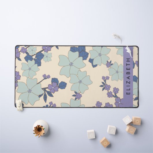Blaue Blumen, violette Blumen, Blumen, Ihr Name Schreibtischunterlage (Kindertisch)