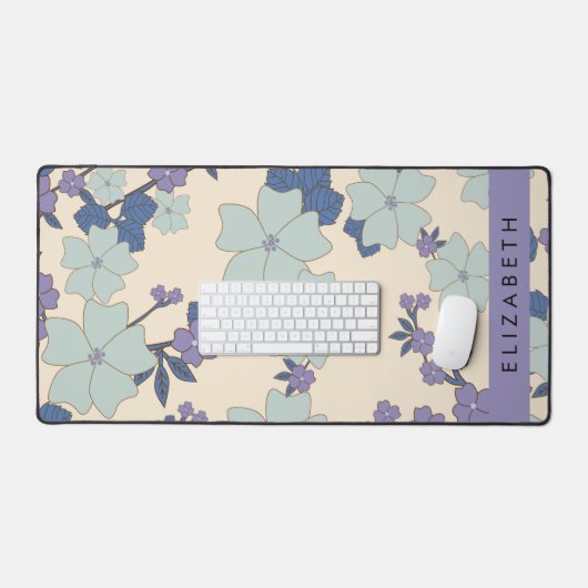 Blaue Blumen, violette Blumen, Blumen, Ihr Name Schreibtischunterlage (Tastatur & Maus)