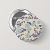 Blaue Blumen, violette Blumen, Blumenmuster Button (Vorne & Hinten)