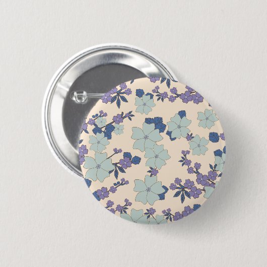 Blaue Blumen, violette Blumen, Blumenmuster Button (Vorne & Hinten)