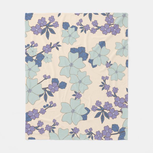 Blaue Blumen, violette Blumen, Blumenmuster Fleecedecke (Vorderseite)