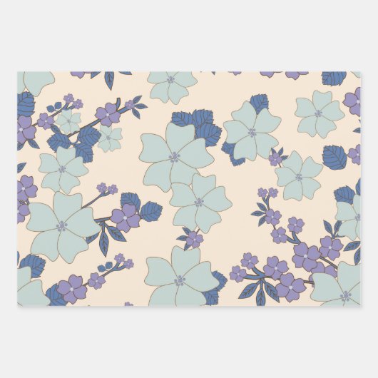 Blaue Blumen, violette Blumen, Blumenmuster Geschenkpapier Set (Vorderseite 2)