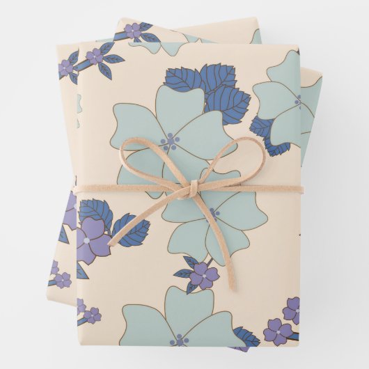 Blaue Blumen, violette Blumen, Blumenmuster Geschenkpapier Set (Beispiel)