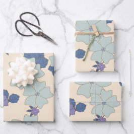 Blaue Blumen, violette Blumen, Blumenmuster Geschenkpapier Set