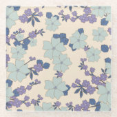 Blaue Blumen, violette Blumen, Blumenmuster Glasuntersetzer (Vorderseite)