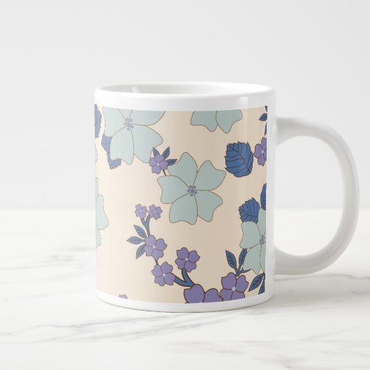 Blaue Blumen, violette Blumen, Blumenmuster Jumbo-Tasse (Rechts)