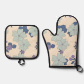 Blaue Blumen, violette Blumen, Blumenmuster Ofenhandschuh & Topflappen-Set (Vorderseite)
