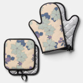Blaue Blumen, violette Blumen, Blumenmuster Ofenhandschuh & Topflappen-Set (Vorderseite/Rückseite)