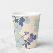 Blaue Blumen, violette Blumen, Blumenmuster Pappbecher (Vorderseite)