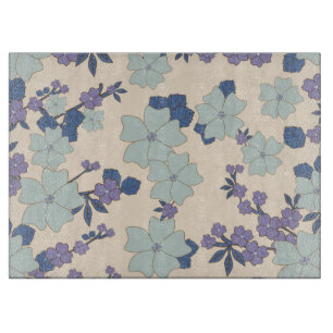 Blaue Blumen, violette Blumen, Blumenmuster Schneidebrett