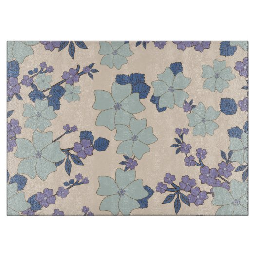 Blaue Blumen, violette Blumen, Blumenmuster Schneidebrett (Vorderseite)
