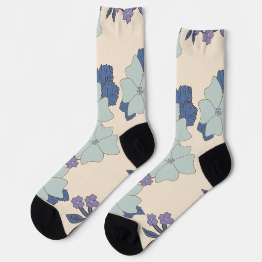 Blaue Blumen, violette Blumen, Blumenmuster Socken (Linkes Detail)