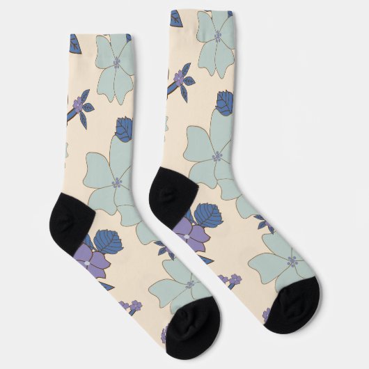 Blaue Blumen, violette Blumen, Blumenmuster Socken (Rechts)