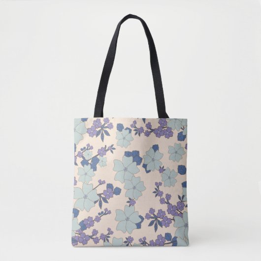 Blaue Blumen, violette Blumen, Blumenmuster Tasche (Vorderseite)
