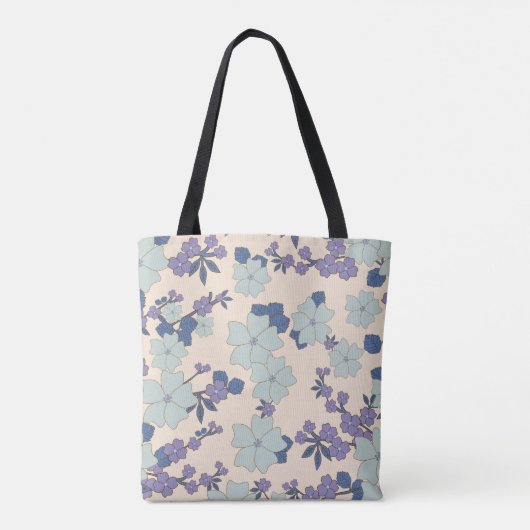 Blaue Blumen, violette Blumen, Blumenmuster Tasche (Rückseite)